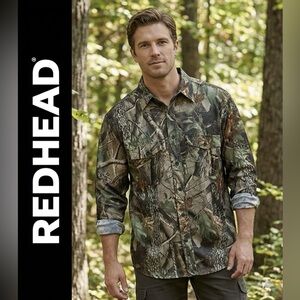 REDHEAD Men's Camo Mesh Lightweight Button Down 2 Pockets Shirt  Size Large